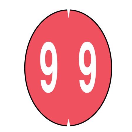 Nevs Filing Labels - Large - Number 9 1-1/4" x 1-1/8" Red XN-OVAL 9